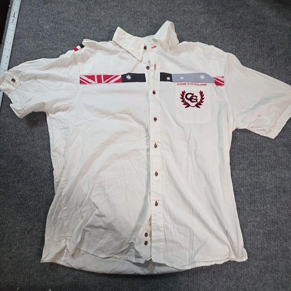 Coogi Shirt Mens 2XL White Australia Flag Embroidered Short Sleeve Button Front